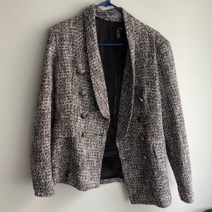 Aqua gray silver tweed blazer with buttons